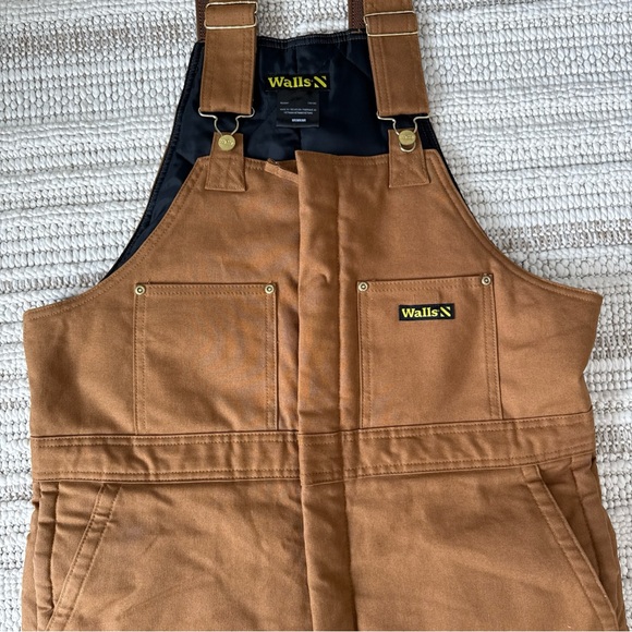 Walls Bib Overalls Mens Insulated Lined Canvas Duck Workwear Brown Excellent - Picture 5 of 16